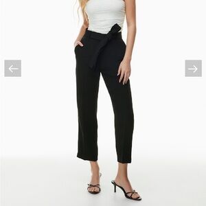 Aritzia Wilfred Tie-Front Black Ankle Pants Cropped Sz 8 Straight Leg High Rise